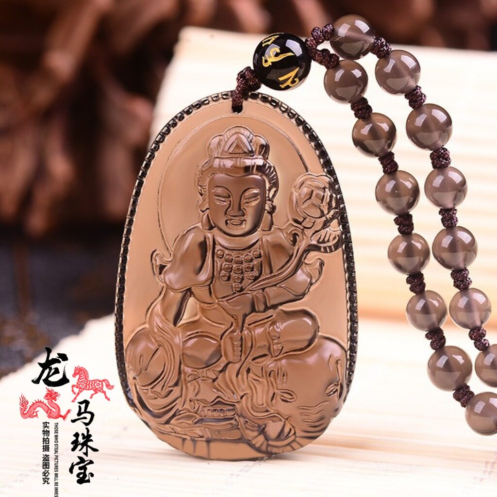 新款推荐冰种黑曜石菩萨本命佛吊坠八大守护神十二生肖鼠兔龙蛇