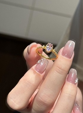 日系Cherry Kitty法式葡萄紫蛋面戒指女ins轻奢高级感指环时尚