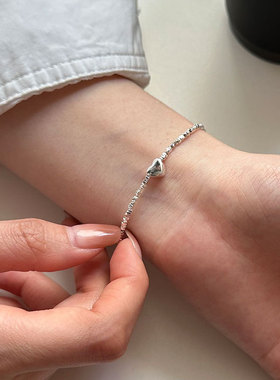 日系cherry kitty925银爱心碎银子手链女不规则切割时尚百搭手