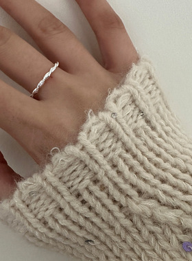 日系cherry kitty925银麻花圆珠戒指女简约冷淡风气质小巧个性