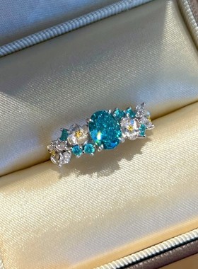 日系Cherry Kitty法式高级感蓝锆绣球花戒指女ins个性百搭指环