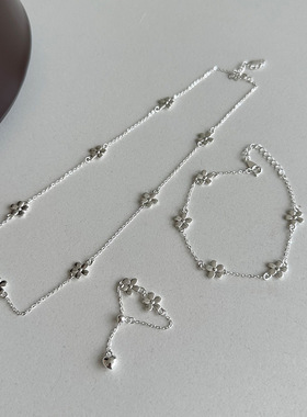 日系cherry kitty花朵组合套装s925通体银女韩国款银饰小清新