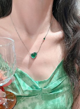 日系Cherry Kitty新中式镶钻绿葫芦项链女vintage轻奢小众设计
