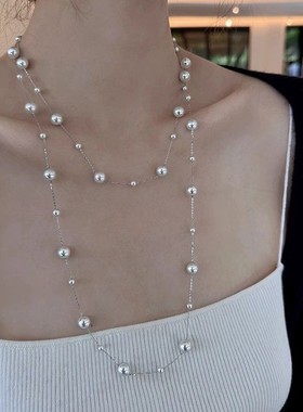 日系Cherry Kitty法式轻奢满天星珍珠项链女ins洋气奢华毛衣链