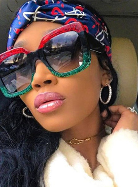 日本cherry kitty欧美潮流大方框太阳镜 时尚多彩闪粉太阳眼镜