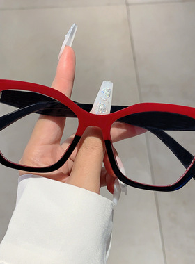 日本cherry kittyins猫眼欧美素颜平光镜眼镜架个性拼接防蓝光