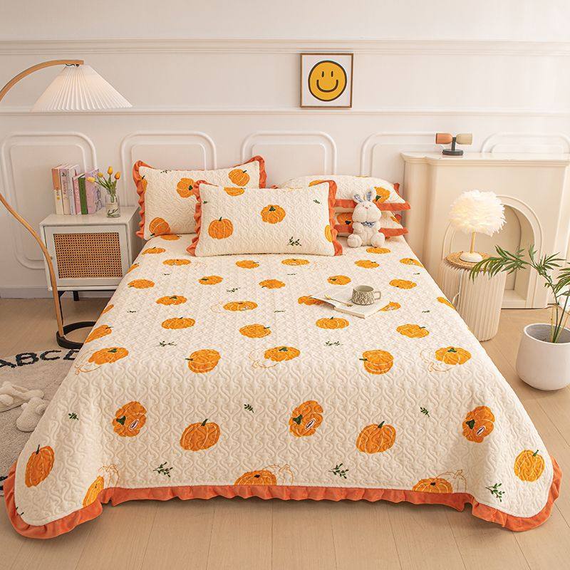 牛奶绒水晶床盖床垫盖毯炕盖保暖加绒毛毯夹棉床单加厚三件套