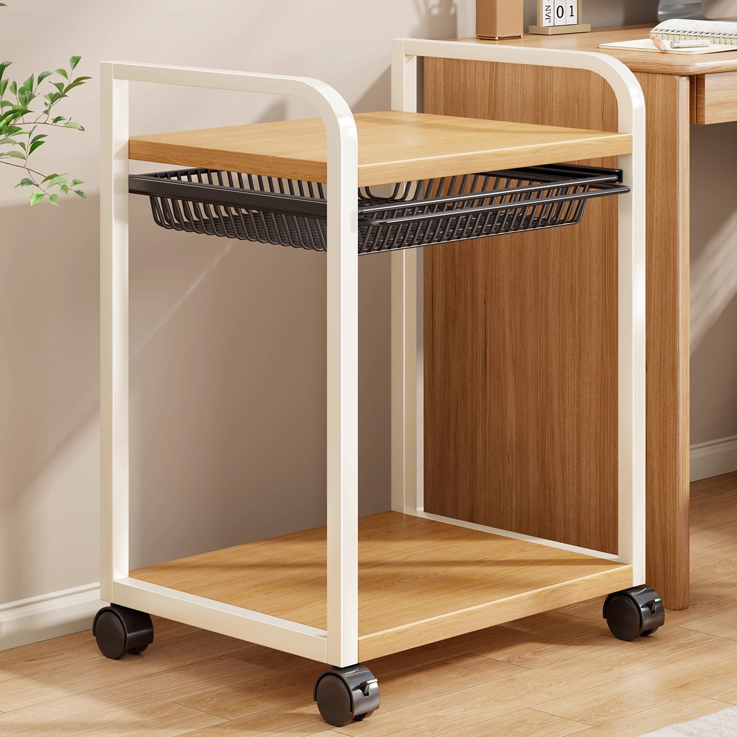 办公室打印机置物架多层落地可移动收纳架子桌边小推车书架放置柜