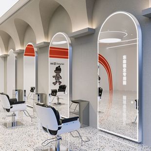 网红理发店镜子发廊美发店镜台led灯潮款单面镜剪发烫染区镜