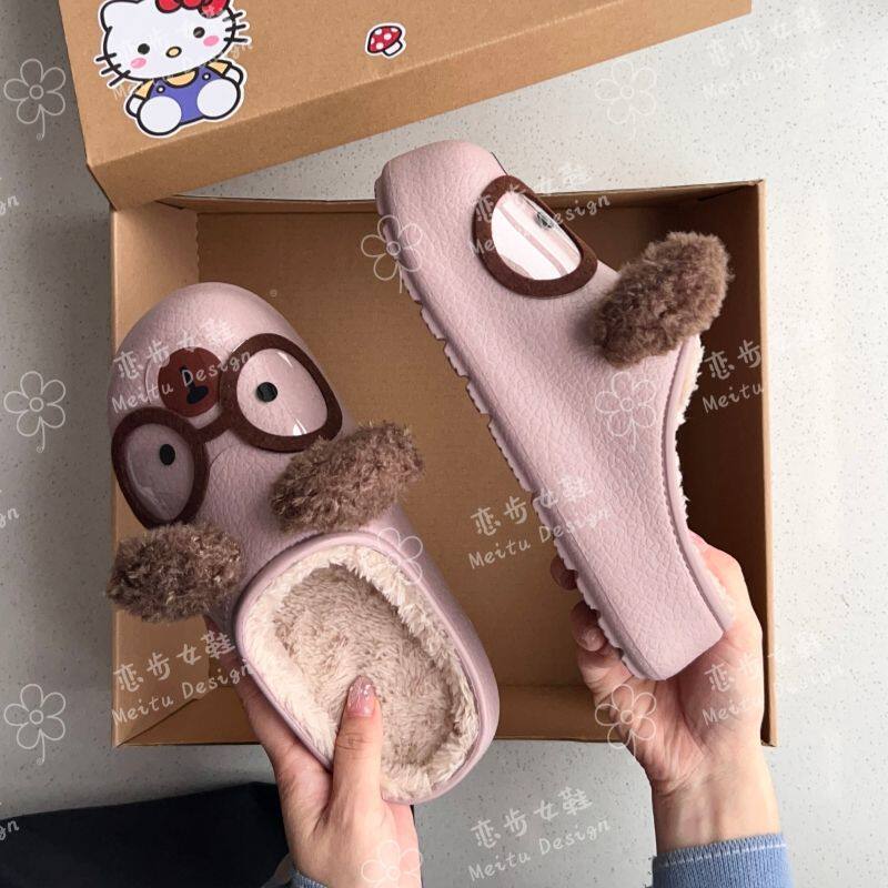 甜美KT猫~!冬季新款加绒厚底博肯鞋女可爱软底防水外穿勃肯鞋