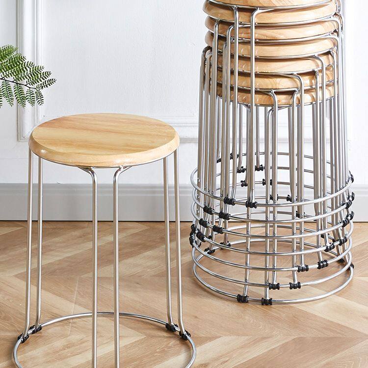实木圆凳不锈钢凳子可叠放套凳铁艺椅子板凳加厚家用餐桌凳塑料凳