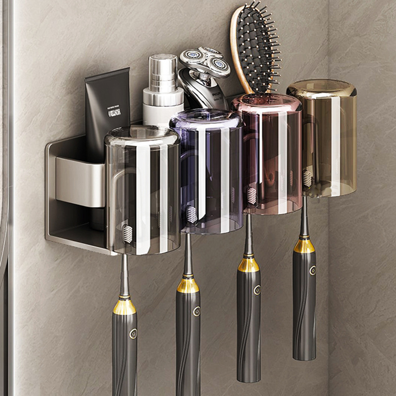 牙刷置物架免打孔漱口杯刷牙杯挂墙式卫生间壁挂式收纳盒牙缸套装