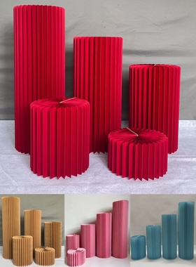 婚庆红色折甜品台摆件罗马柱柱路引圆柱立柱婚礼橱窗折纸装饰柱子