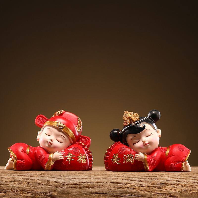 结婚礼物娃娃压床一对金童玉女高档婚房床头喜娃婚庆公仔摆件