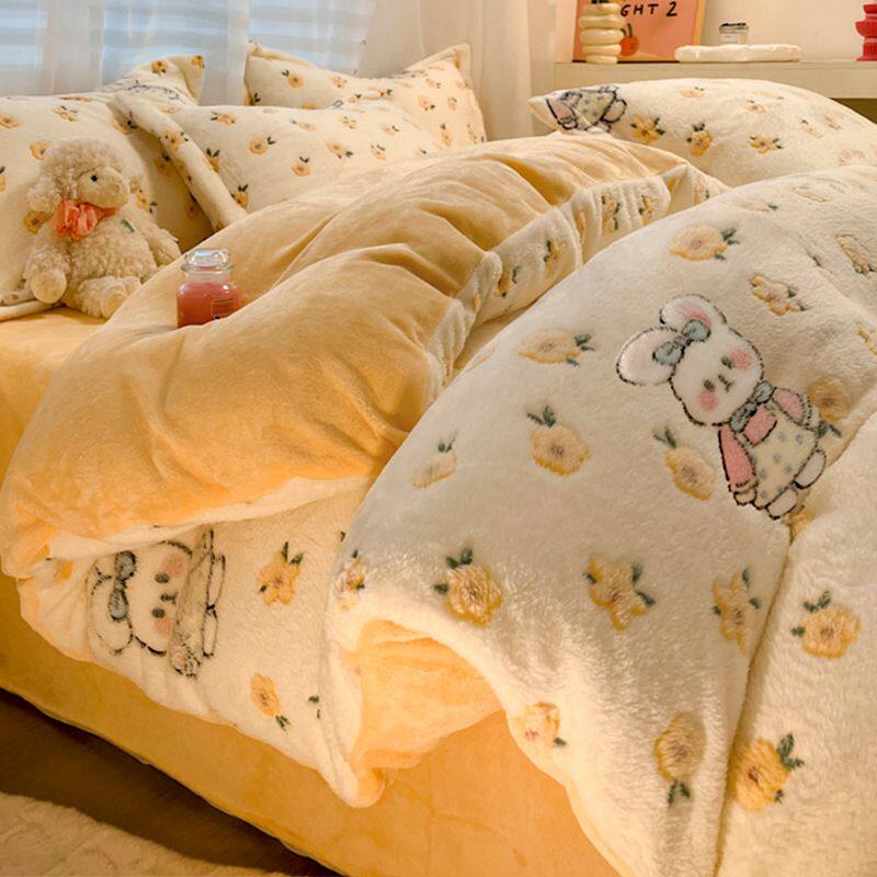 加厚雪花绒牛奶绒四件套床品保暖冬季加绒被套法兰绒床单三件套