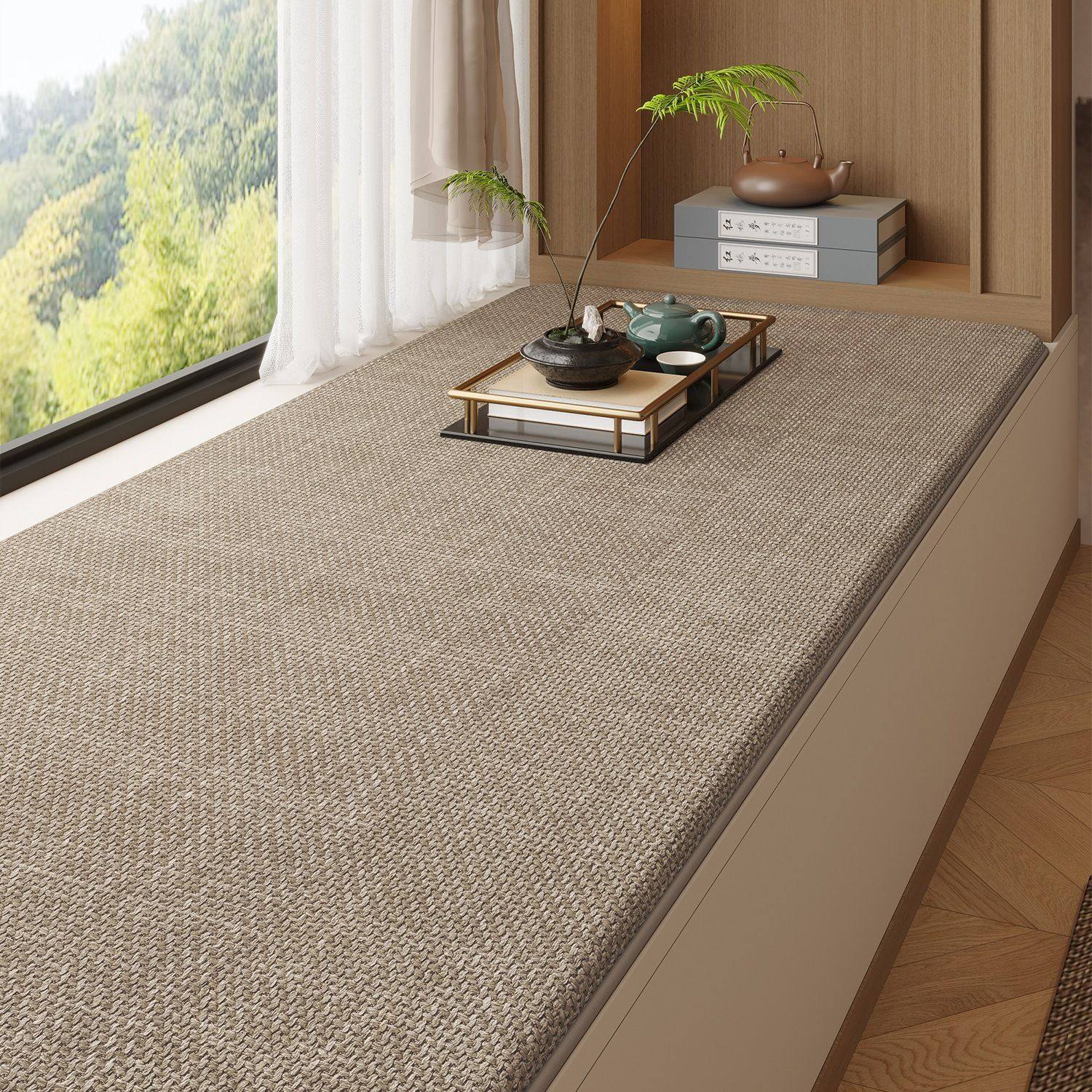 飘窗垫窗台垫日式简约亚麻编织四季通用防滑耐脏定 制卧室阳台坐