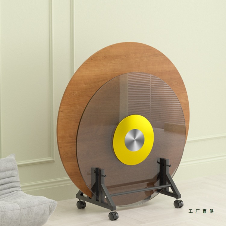 落地式圆形桌面展示架钢化玻璃金属底座支架圆桌旋转盘餐桌收纳架