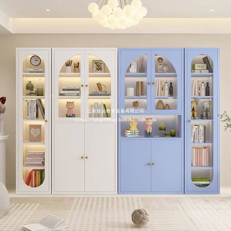 钢制书柜置物柜客厅储物柜家用展示柜玻璃门防尘书架简约现代铁艺