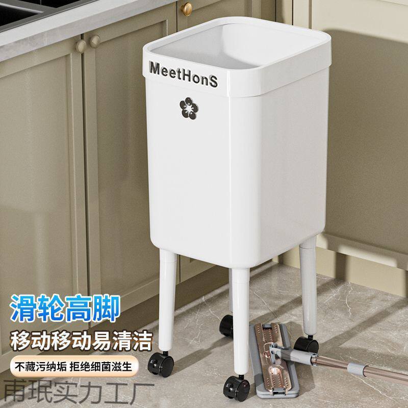 厨房高脚垃圾桶2025新款免弯腰家用客厅带轮可移动高颜值加大容量