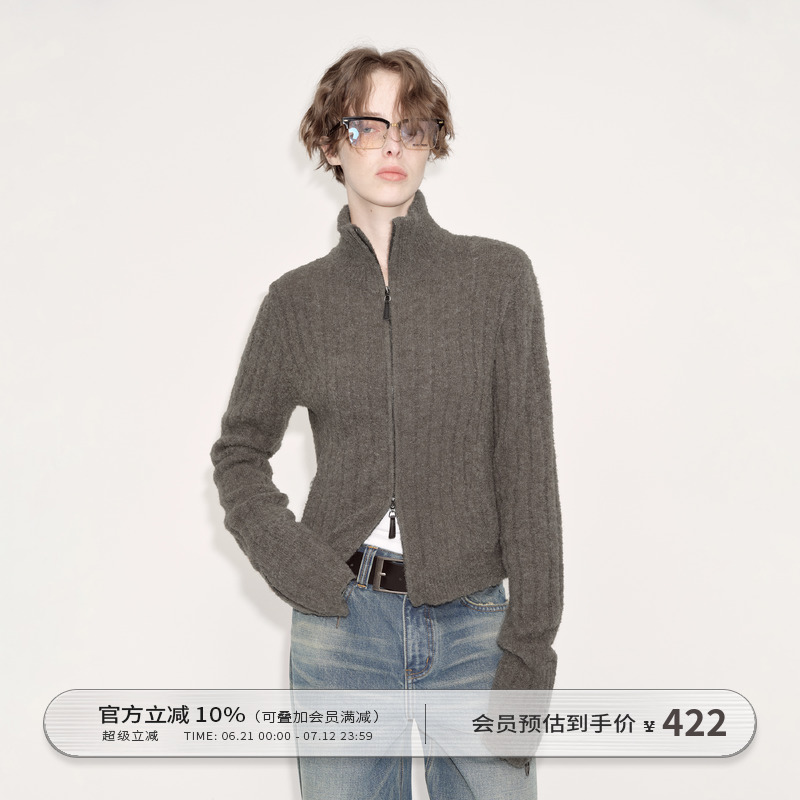 出逃赤岗西 慵懒风高领毛衣外套女秋冬修身短款双开拉链针织开衫