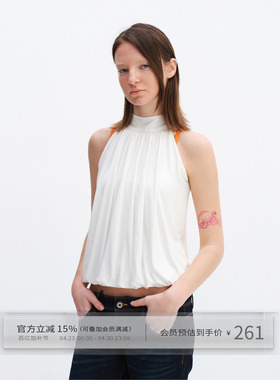 出逃赤岗西 莱赛尔白色花苞无袖挂脖上衣背心女夏外穿A型露肩吊带