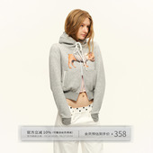 上衣 拉链正肩连帽卫衣外套女春帽衫 出逃赤岗西 灰色小狗印花短款