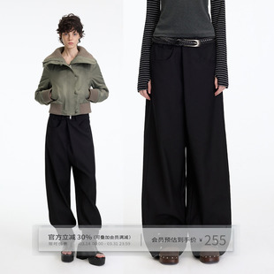女春秋阔腿黑色裤 裤 子 设计感两穿斜门襟直筒锥形西装 出逃赤岗西