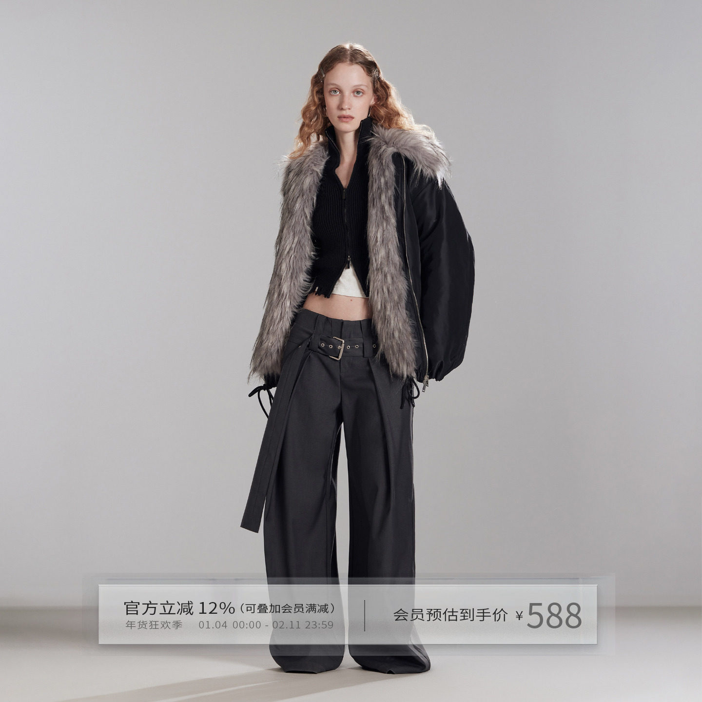 出逃赤岗西原创黑色微光感派克服女冬混色棉衣仿貉毛加厚棉服外套,女装/女士精品,棉衣/棉服,淘宝优惠券,粉丝福利购,淘宝优惠卷