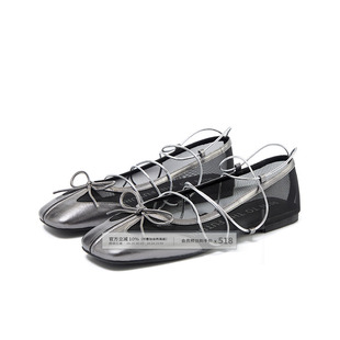 出逃赤岗西 设计感羊皮超迁芭蕾舞鞋 夏女进口纱网绑带玛丽珍单鞋