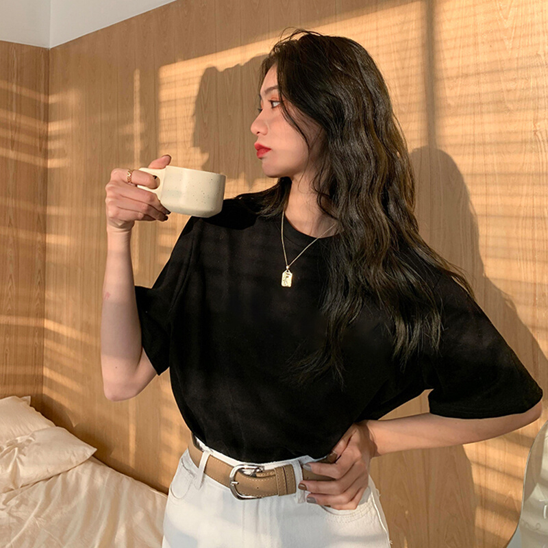 短袖T恤女春季i2021新款内搭白色打底衫韩版宽松百搭纯色上衣