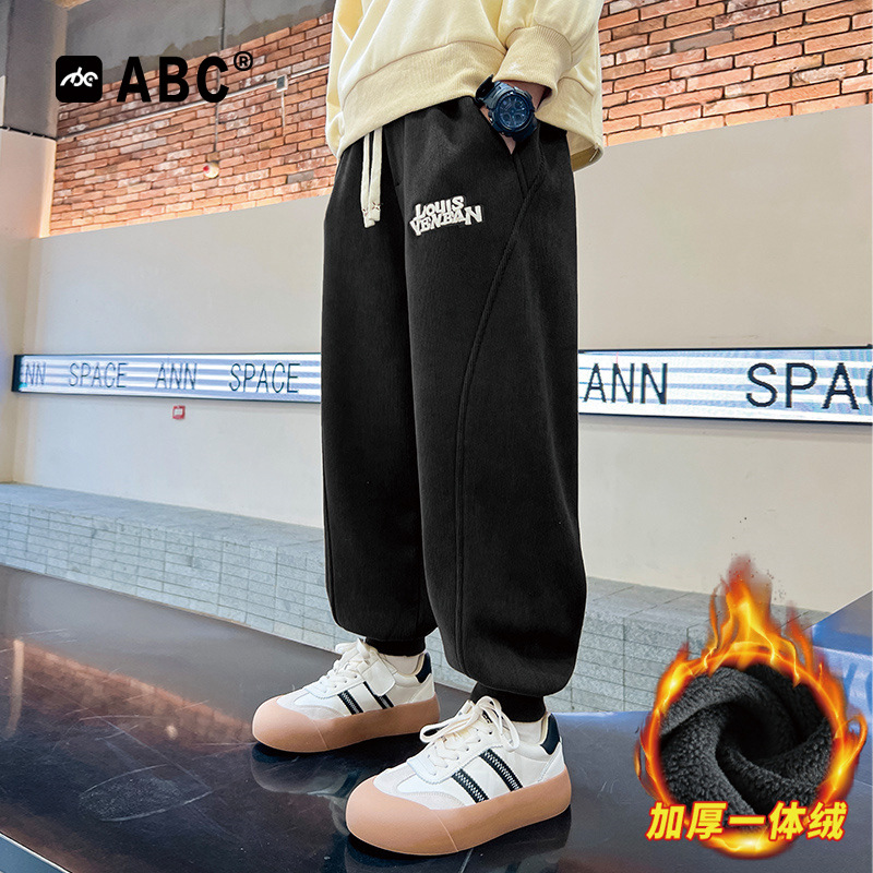 ABC男童秋冬加绒束脚裤