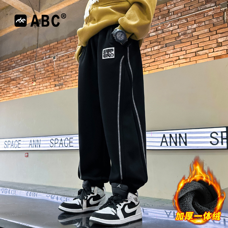 ABC男童秋冬加绒束脚裤