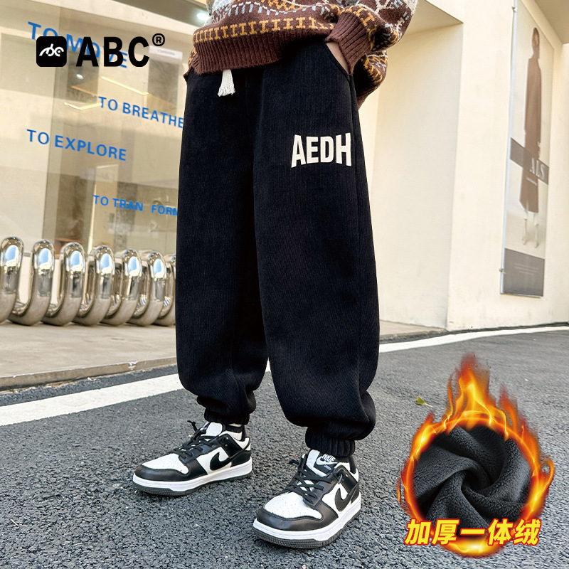 ABC男童秋冬加绒卫裤2025新款
