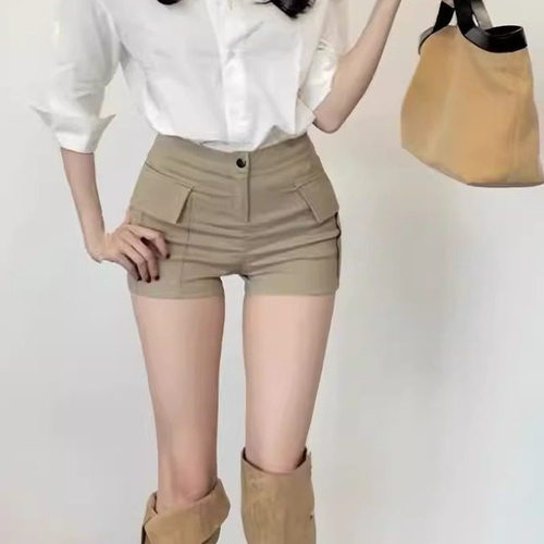 美式复古工装短裤女春夏季新款卡其色显瘦包臀辣妹外穿包臀热裤子