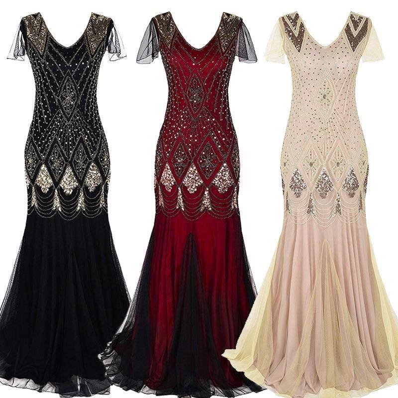 Formal dress sequin evening dress V-neck women party dress