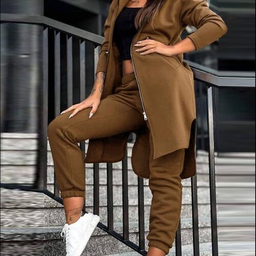 Fleece hoodie jacket two-piece set for women's clothing