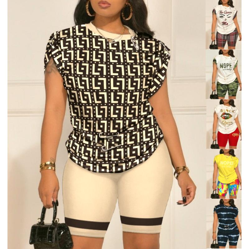 Digital printed round neck pin short sleeved set