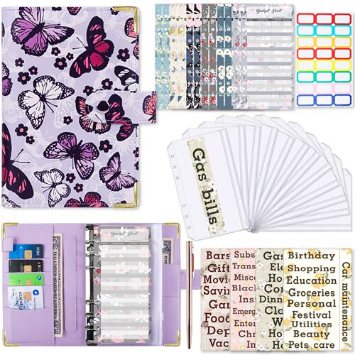 A6 Butterfly Embossing Planner Binder Inner Page Zipper Enve