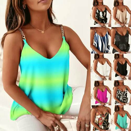 women's summer chain suspender print vest top