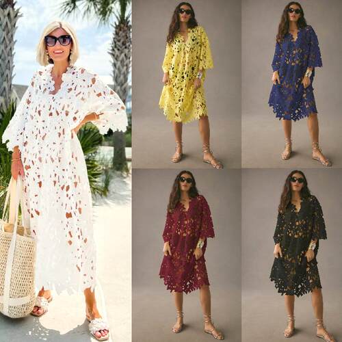 Loose Beach Vacation Cover Up Lace Shirt