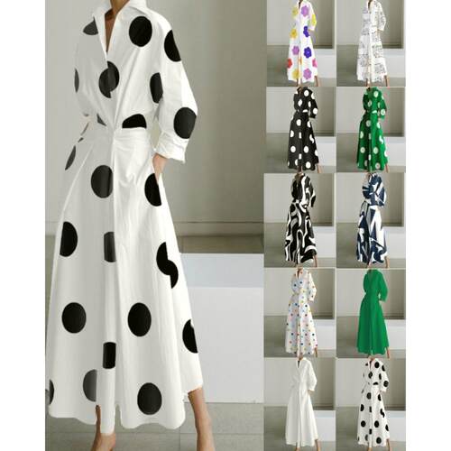 Long sleeved V-neck printed dress for women