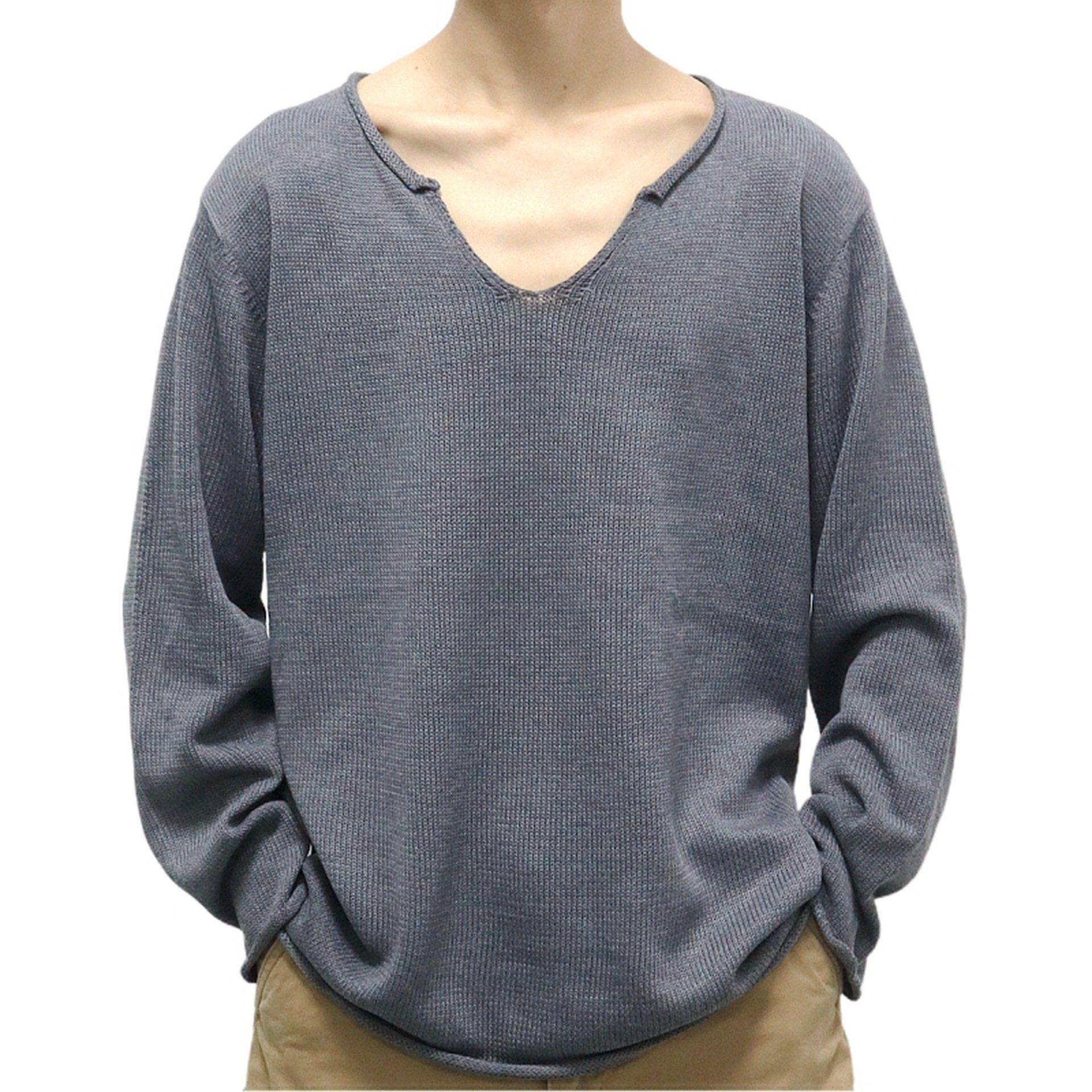 2025秋冬薄款纯色V领针织衫大码长袖套头打底衫毛衣Men knitwear