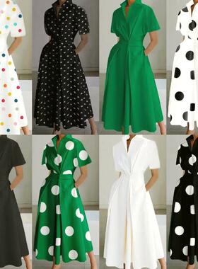 Cross border shirt with elastic waist and large hem dress