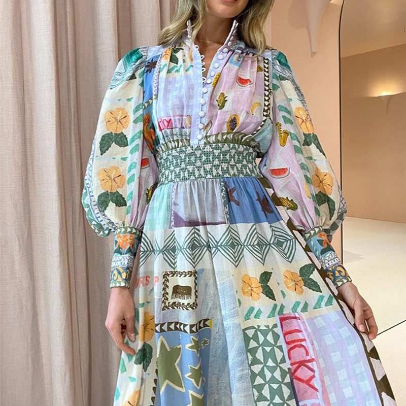 Printed and painted long sleeved casual dress