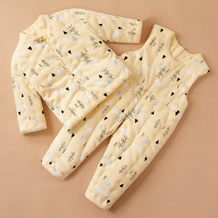 纯棉花手工棉袄背带裤套装秋冬季加厚保暖男女宝宝儿童居家棉衣服