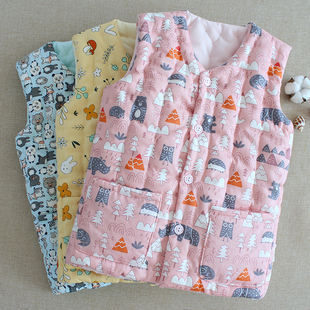 中大童手工纯棉花秋冬季加厚马甲男童女童加厚坎肩居家外穿学生装