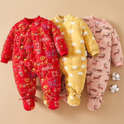 婴儿手工棉花连体衣宝宝包脚哈衣