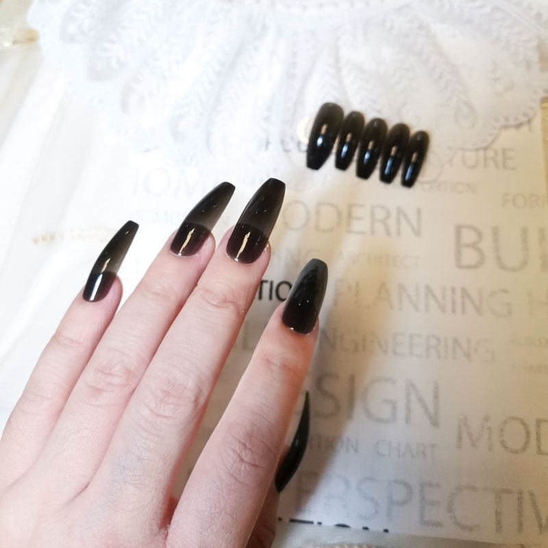 欧美气质透黑色美甲甲片沙龙款长款梯形芭蕾假指甲贴片少女