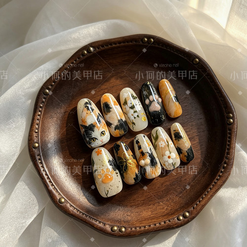 XX【三花猫】小何家纯手工穿戴甲·高级手绘美甲贴片
