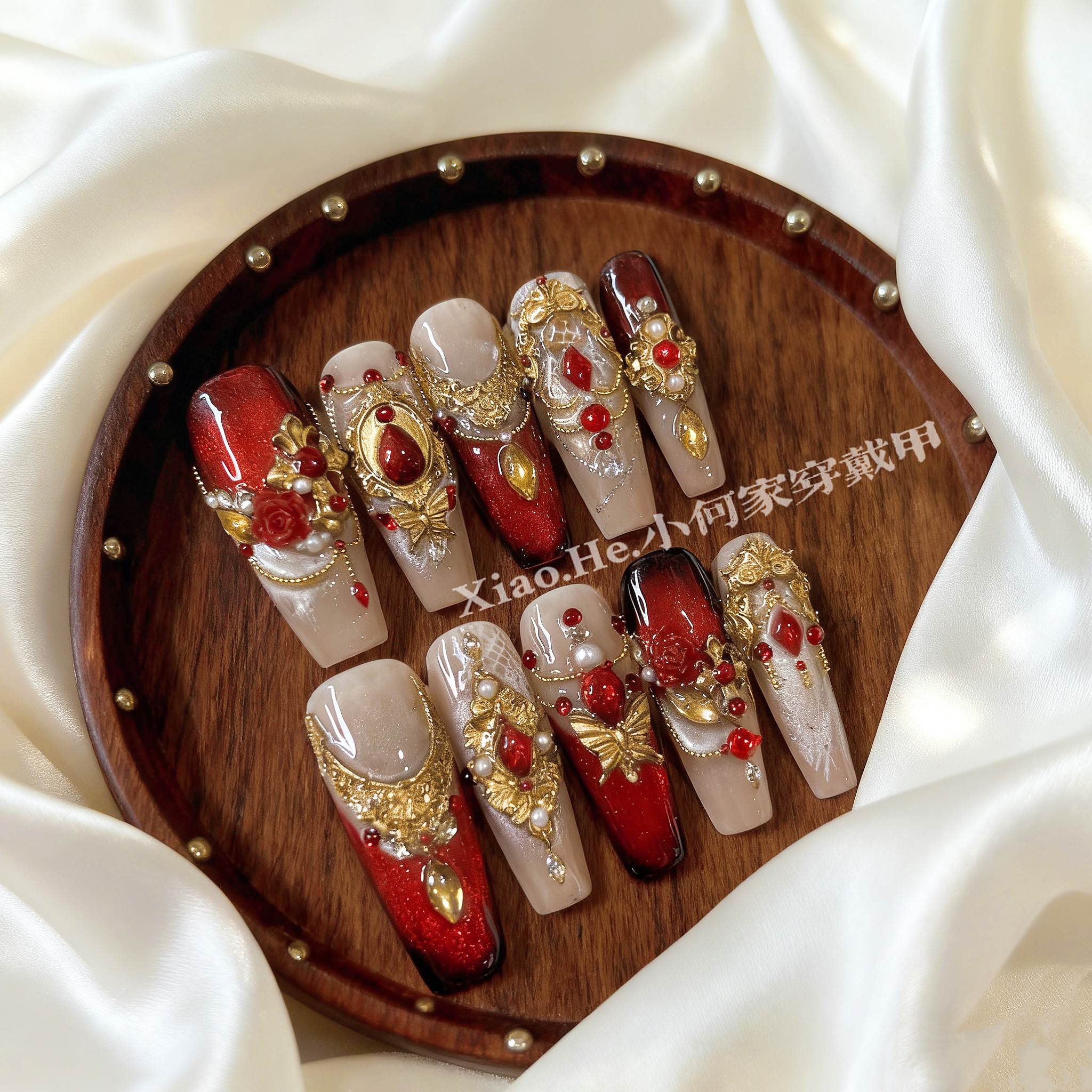 SS【 锈红症】小何家纯手工穿戴甲·高级手绘美甲贴片,商务/设计服务,礼品定制,淘宝优惠券,粉丝福利购,淘宝优惠卷